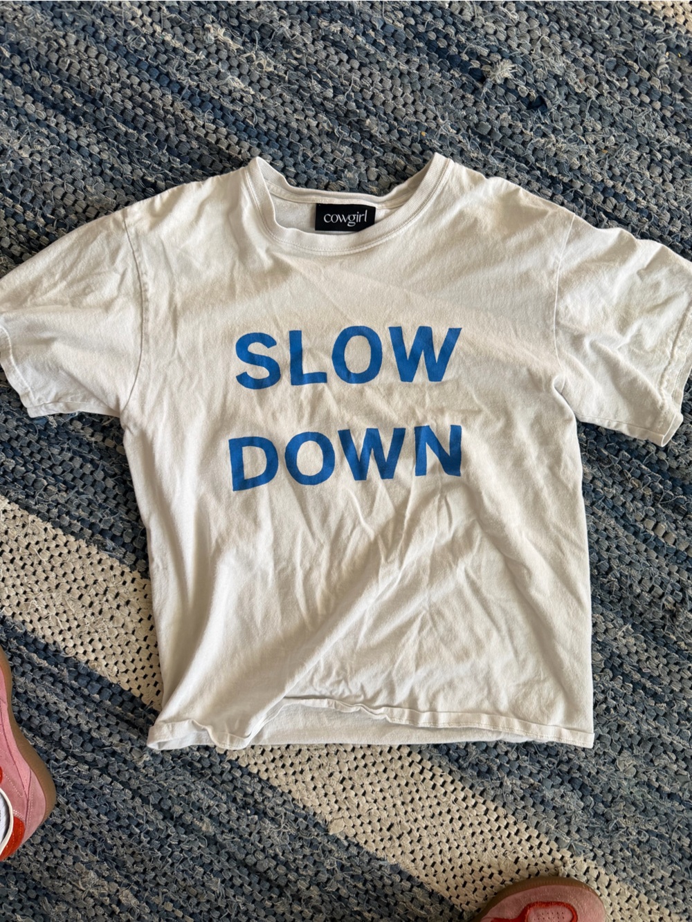 COWGIRL White 'SLOW DOWN' Graphic Tee - White/Blue